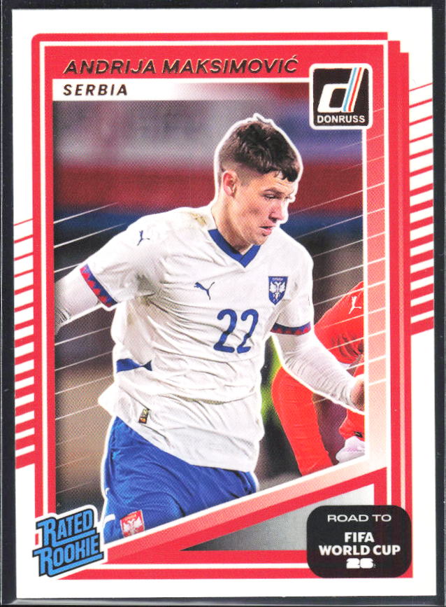 Andrija Maksimović 2025-26 Donruss Road to FIFA World Cup Rated Rookie #238 – framsida