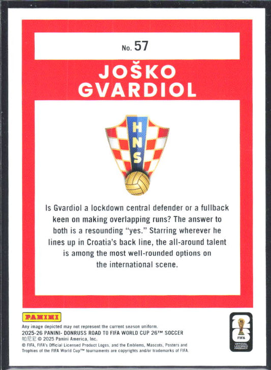 Joško Gvardiol 2025-26 Donruss Road to FIFA World Cup #57 – baksida