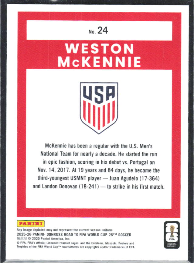 Weston McKennie 2025-26 Donruss Road to FIFA World Cup Optic #24 – baksida