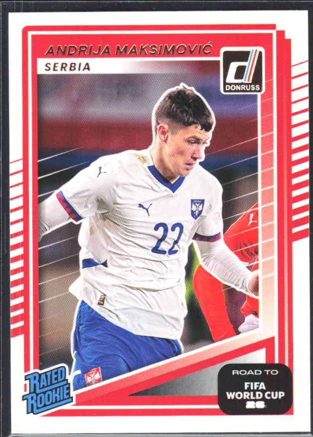 Andrija Maksimović 2025-26 Donruss Road to FIFA World Cup Rated Rookie #238 – framsida