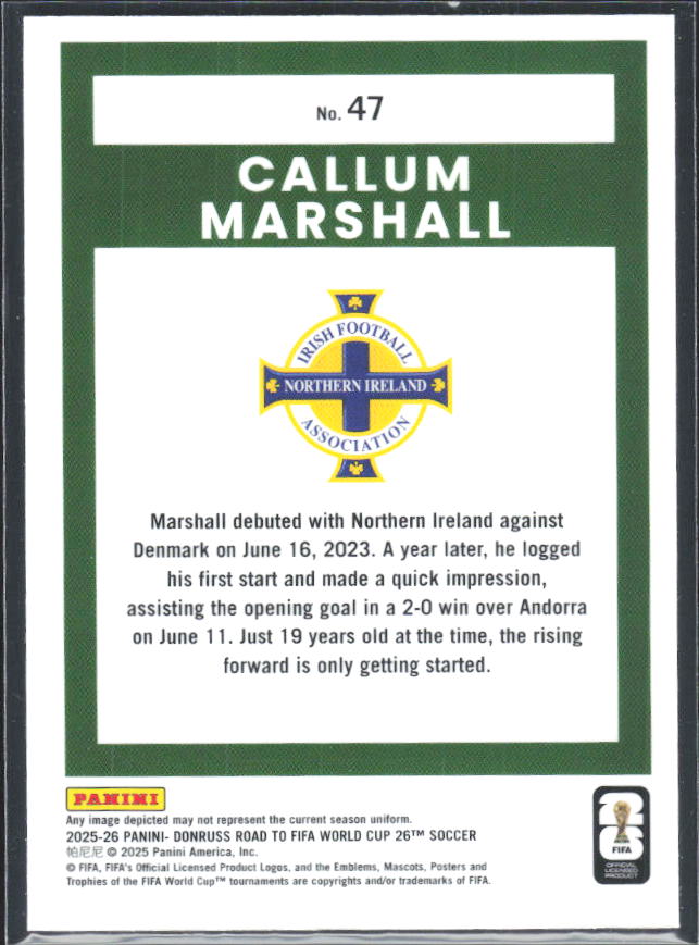 Callum Marshall 2025-26 Donruss Road to FIFA World Cup Optic #47 – baksida