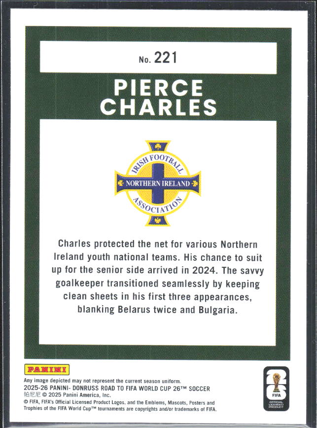 Pierce Charles 2025-26 Donruss Road to FIFA World Cup Rated Rookie #221 – baksida