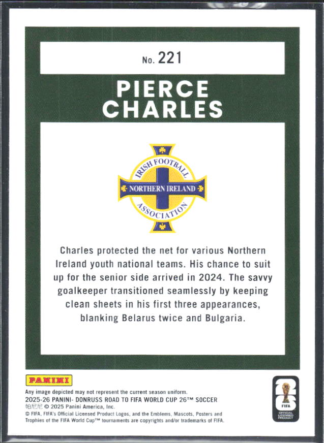 Pierce Charles 2025-26 Donruss Road to FIFA World Cup Rated Rookie #221 – baksida
