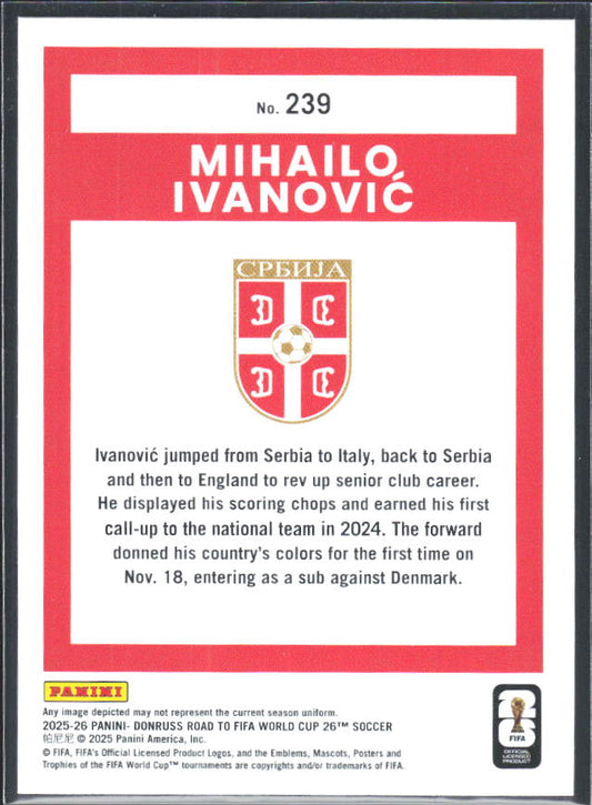 Mihailo Ivanović 2025-26 Donruss Road to FIFA World Cup Rated Rookie #239 – baksida