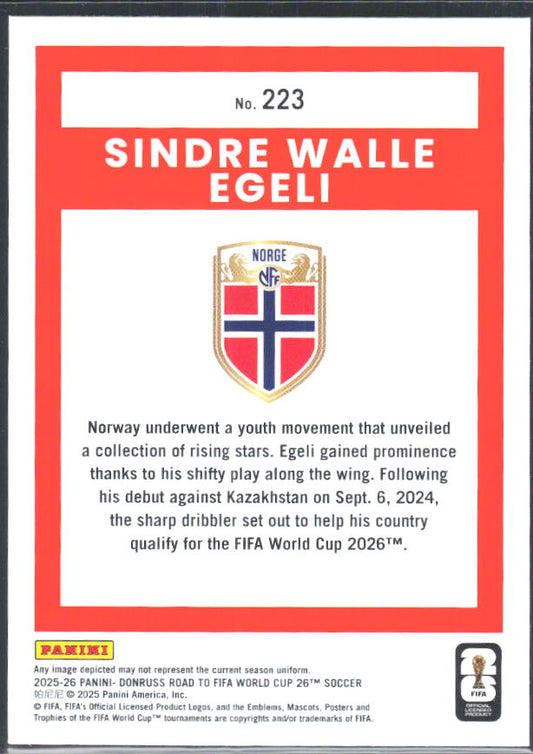 Sindre Walle Egeli 2025-26 Donruss Road to FIFA World Cup Rated Rookie #223 – baksida