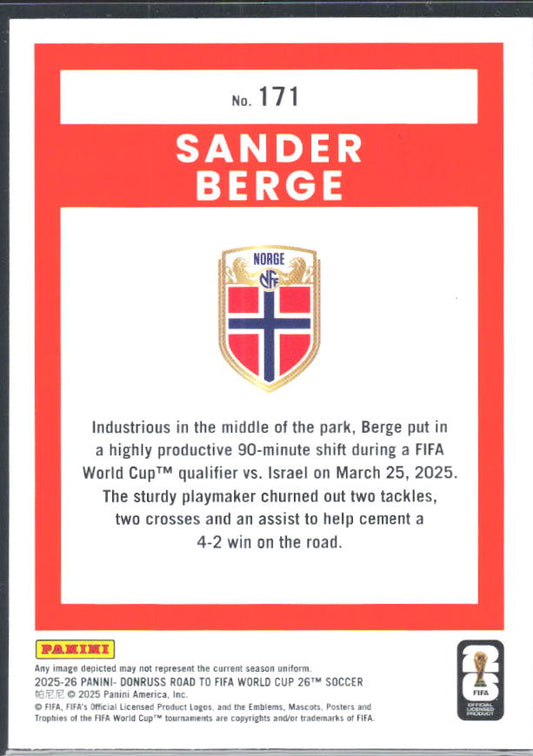 Sander Berge 2025-26 Donruss Road to FIFA World Cup #171 – baksida