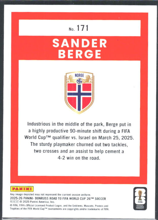 Sander Berge 2025-26 Donruss Road to FIFA World Cup #171 – baksida