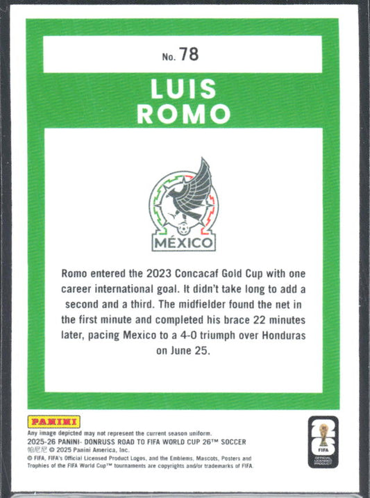 Luis Romo 2025-26 Donruss Road to FIFA World Cup Optic #78 – baksida