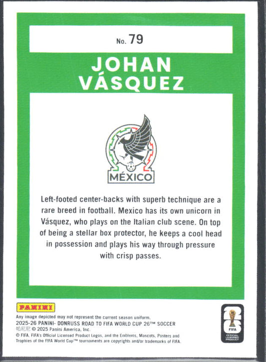 Johan Vásquez 2025-26 Donruss Road to FIFA World Cup #79 – baksida