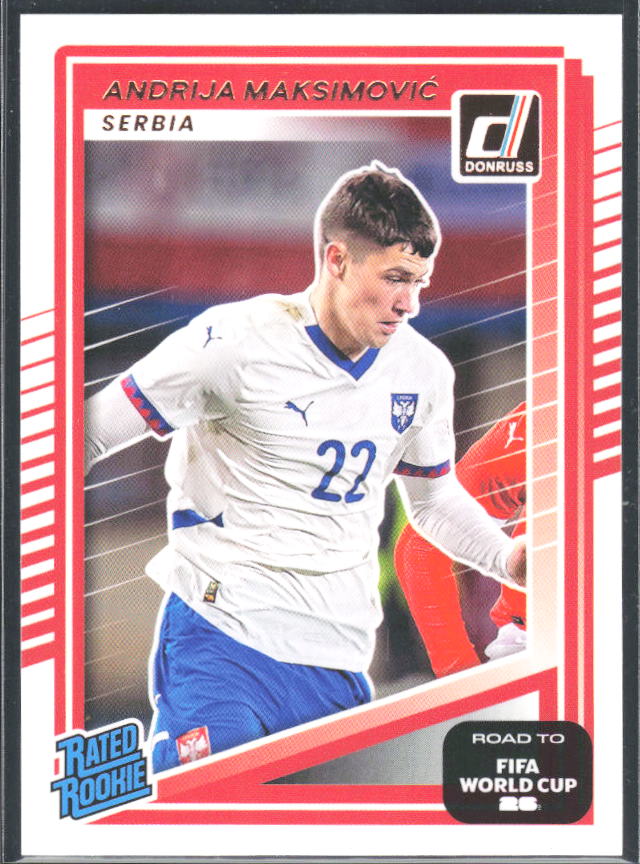Andrija Maksimović 2025-26 Donruss Road to FIFA World Cup Rated Rookie #238 – framsida