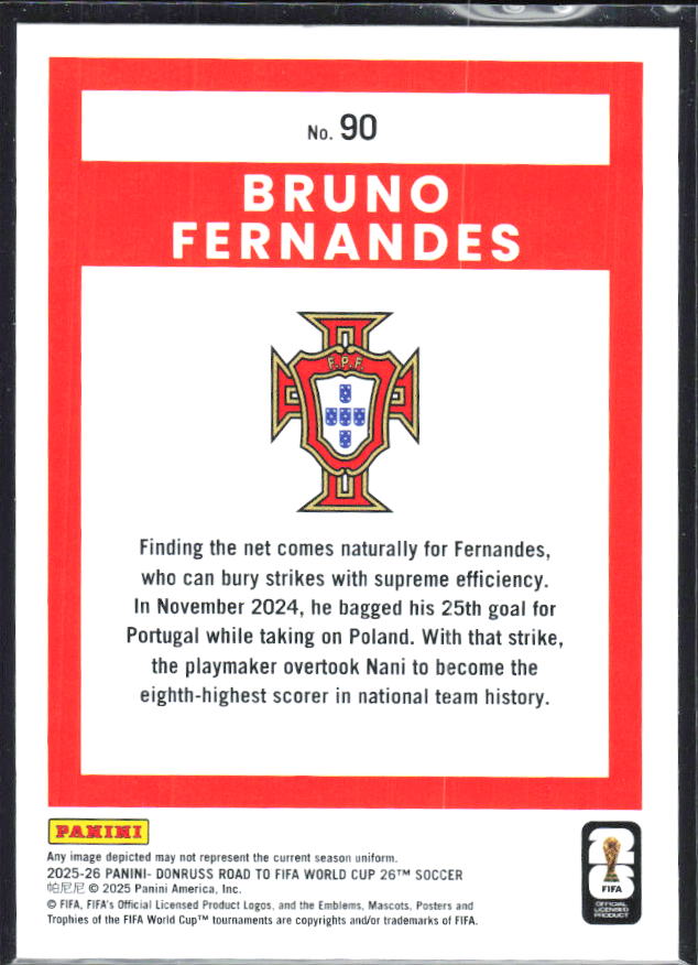 Bruno Fernandes 2025-26 Donruss Road to FIFA World Cup #90 – baksida