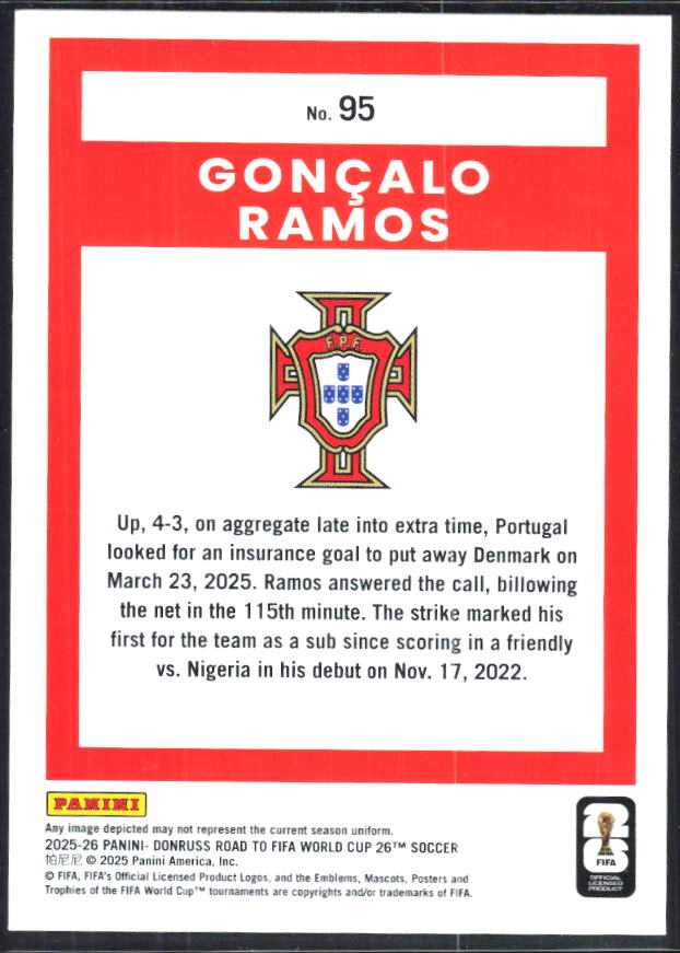 Gonçalo Ramos 2025-26 Donruss Road to FIFA World Cup #95 – baksida