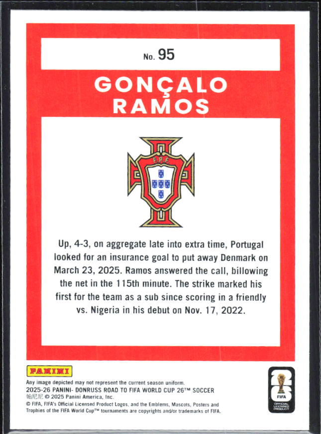 Gonçalo Ramos 2025-26 Donruss Road to FIFA World Cup #95 – baksida