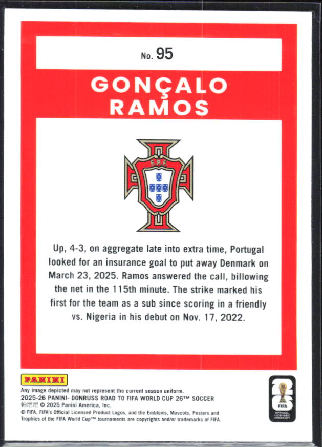 Gonçalo Ramos 2025-26 Donruss Road to FIFA World Cup Optic #95 – baksida