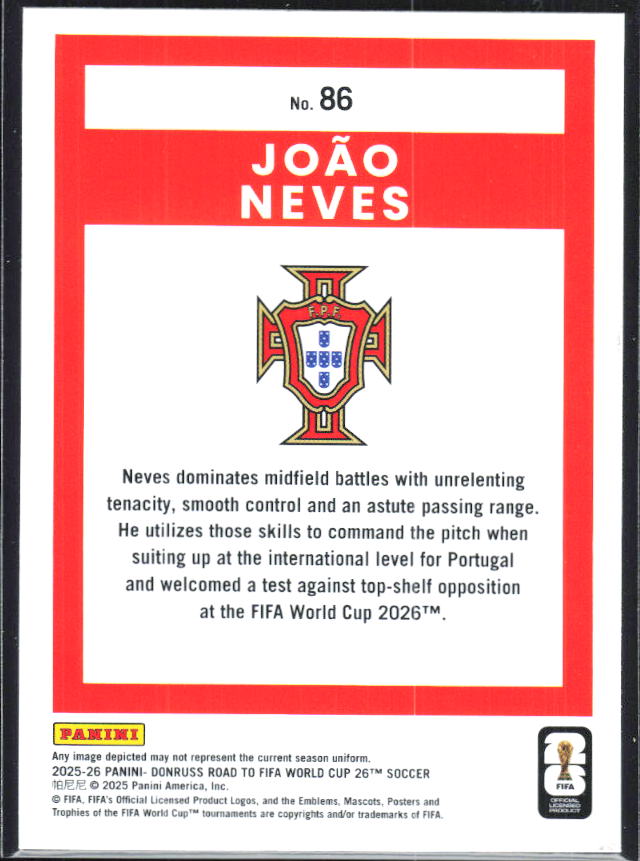 João Neves 2025-26 Donruss Road to FIFA World Cup #86 – baksida