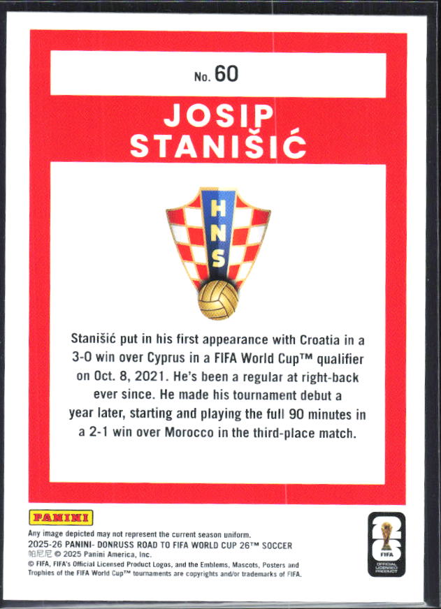 Josip Stanišić 2025-26 Donruss Road to FIFA World Cup #60 – baksida