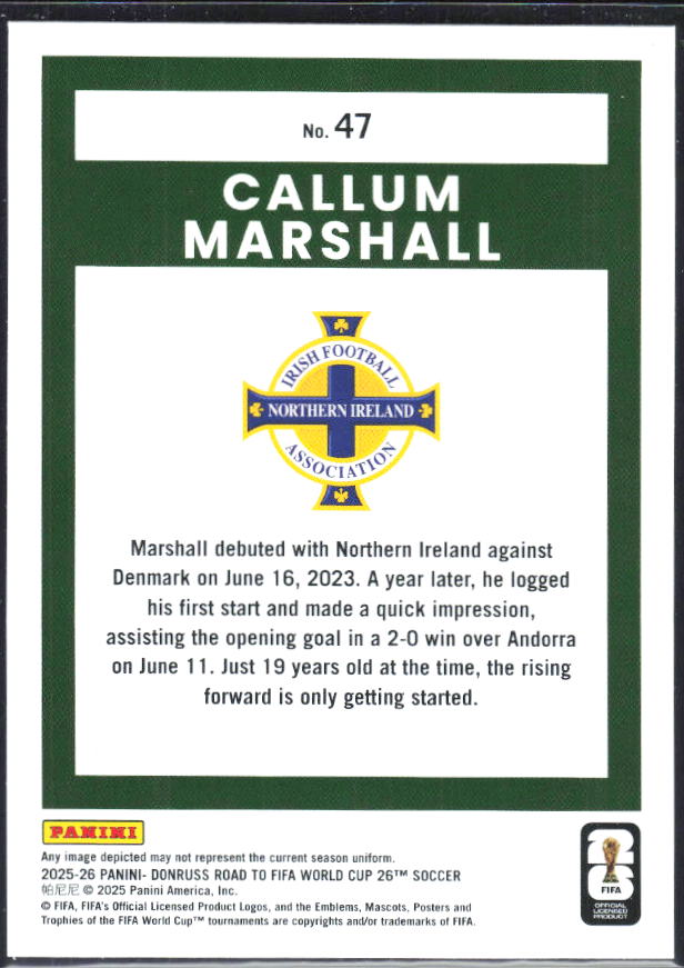 Callum Marshall 2025-26 Donruss Road to FIFA World Cup #47 – baksida