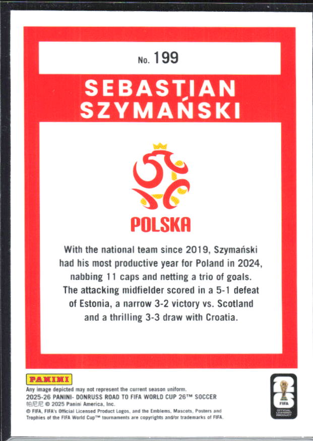 Sebastian Szymański 2025-26 Donruss Road to FIFA World Cup Optic #199 – baksida