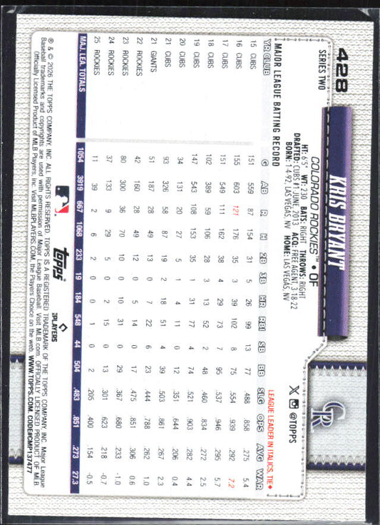 Kris Bryant 2026 Series 2 #428 – baksida