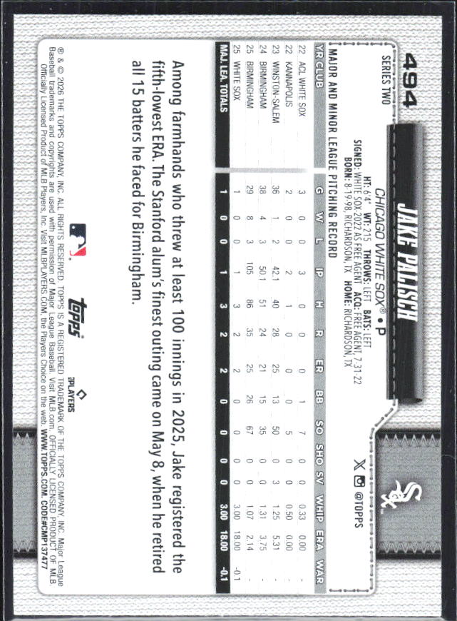 Jake Palisch 2026 Series 2 #494 – baksida