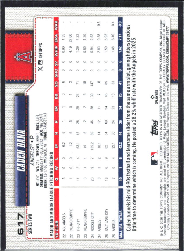 Caden Dana 2026 Series 2 Future Stars #617 – baksida