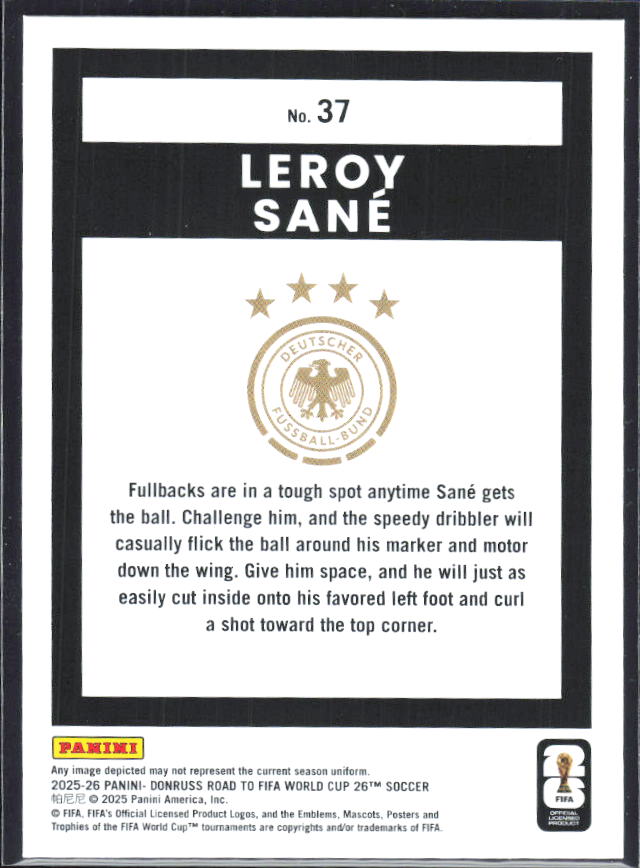 Leroy Sané 2025-26 Donruss Road to FIFA World Cup #37 – baksida