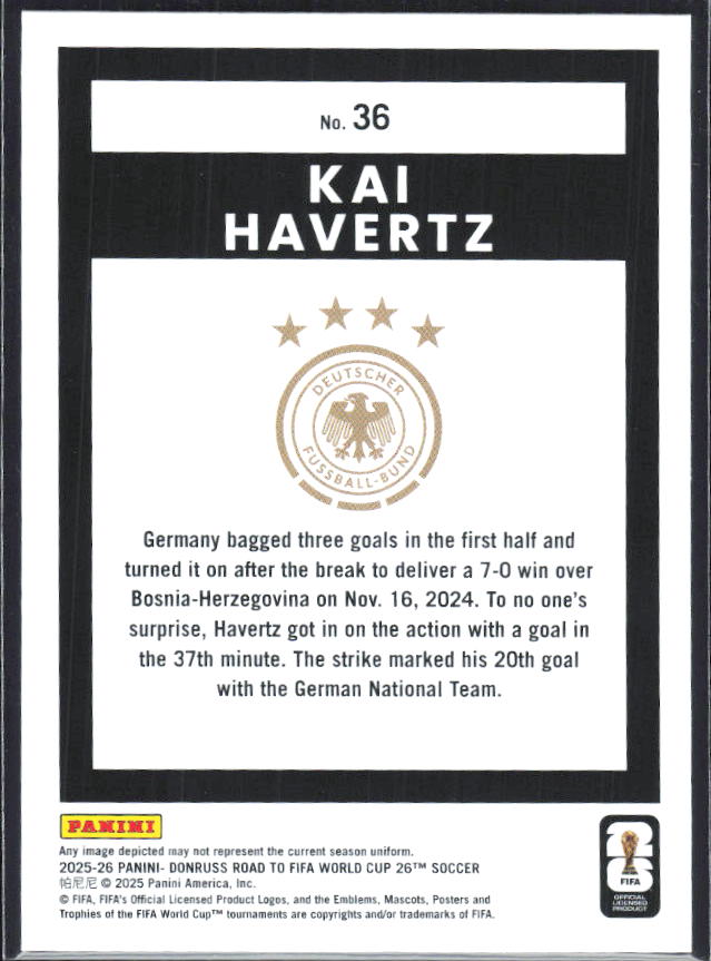 Kai Havertz 2025-26 Donruss Road to FIFA World Cup #36 – baksida