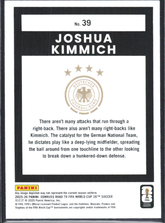 Joshua Kimmich 2025-26 Donruss Road to FIFA World Cup Optic #39 – baksida