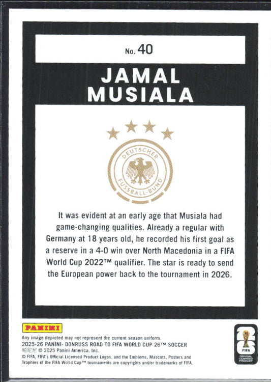 Jamal Musiala 2025-26 Donruss Road to FIFA World Cup #40 – baksida