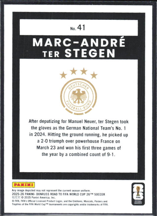 Marc-André ter Stegen 2025-26 Donruss Road to FIFA World Cup #41 – baksida