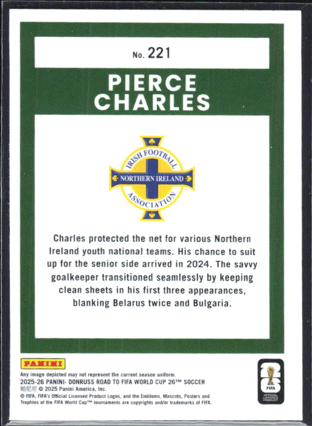 Pierce Charles 2025-26 Donruss Road to FIFA World Cup Optic Rated Rookie #221 – baksida