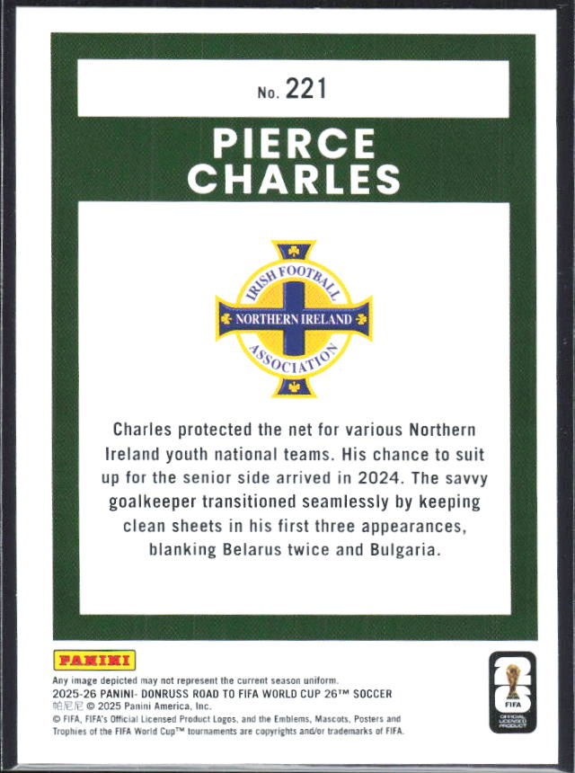 Pierce Charles 2025-26 Donruss Road to FIFA World Cup Rated Rookie #221 – baksida