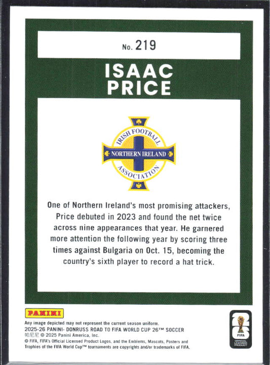 Isaac Price 2025-26 Donruss Road to FIFA World Cup Rated Rookie #219 – baksida