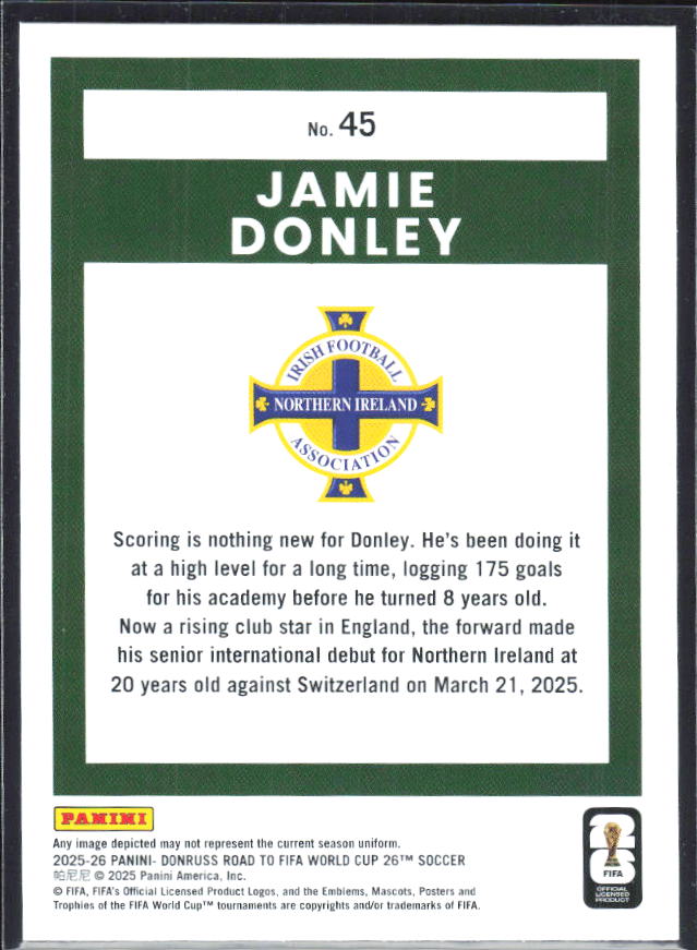 Jamie Donley 2025-26 Donruss Road to FIFA World Cup #45 – baksida