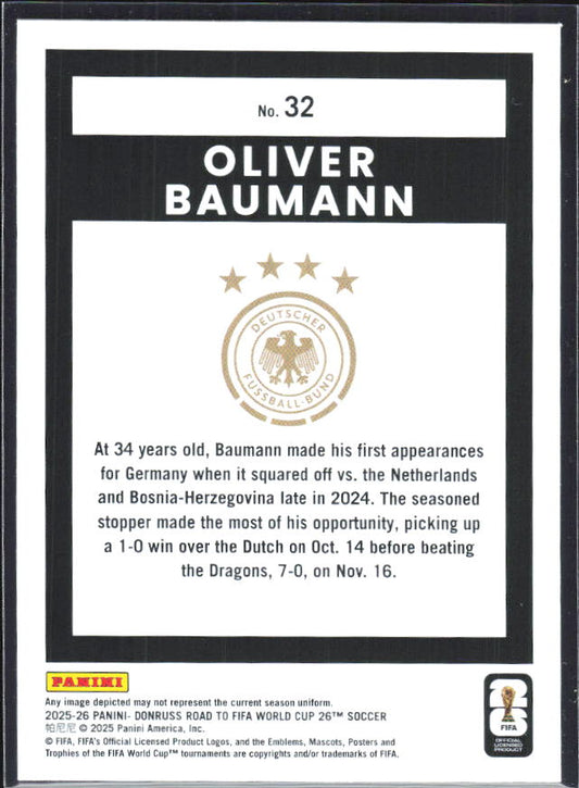Oliver Baumann 2025-26 Donruss Road to FIFA World Cup #32 – baksida
