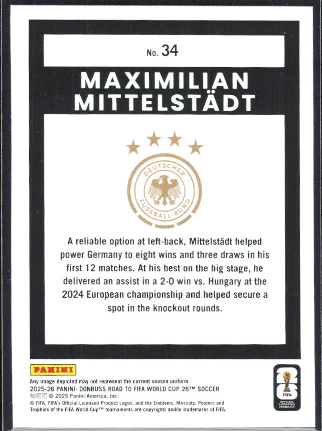 Maximilian Mittelstädt 2025-26 Donruss Road to FIFA World Cup #34 – baksida