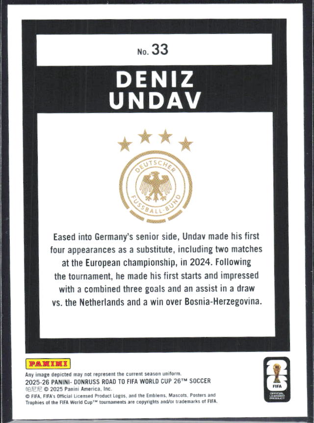Deniz Undav 2025-26 Donruss Road to FIFA World Cup #33 – baksida