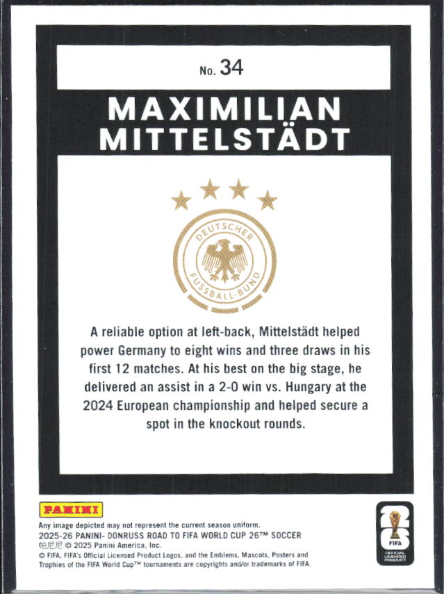 Maximilian Mittelstädt 2025-26 Donruss Road to FIFA World Cup #34 – baksida