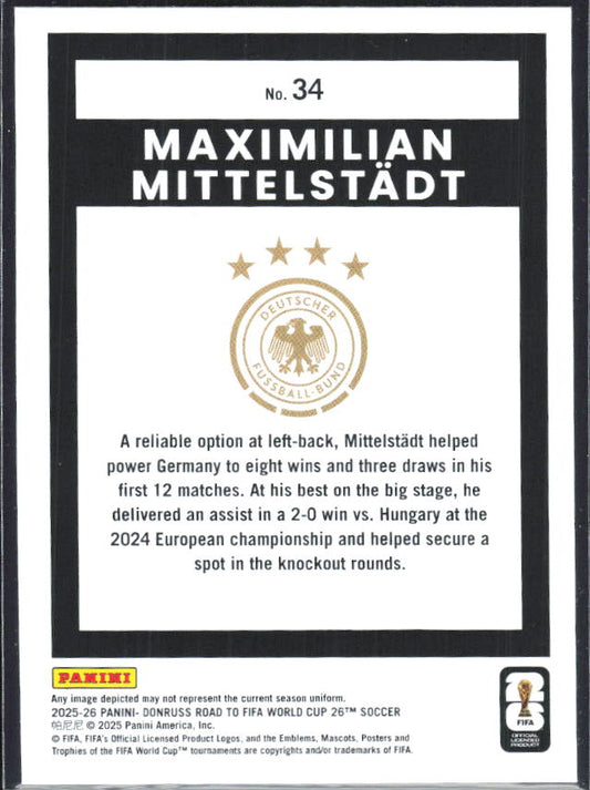 Maximilian Mittelstädt 2025-26 Donruss Road to FIFA World Cup #34 – baksida