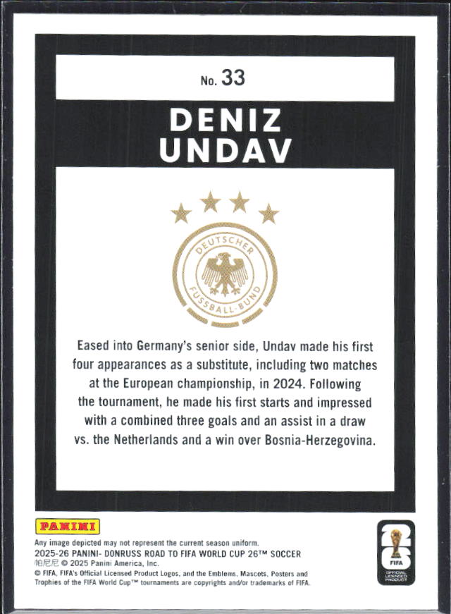 Deniz Undav 2025-26 Donruss Road to FIFA World Cup #33 – baksida