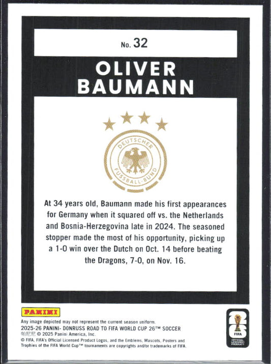 Oliver Baumann 2025-26 Donruss Road to FIFA World Cup #32 – baksida