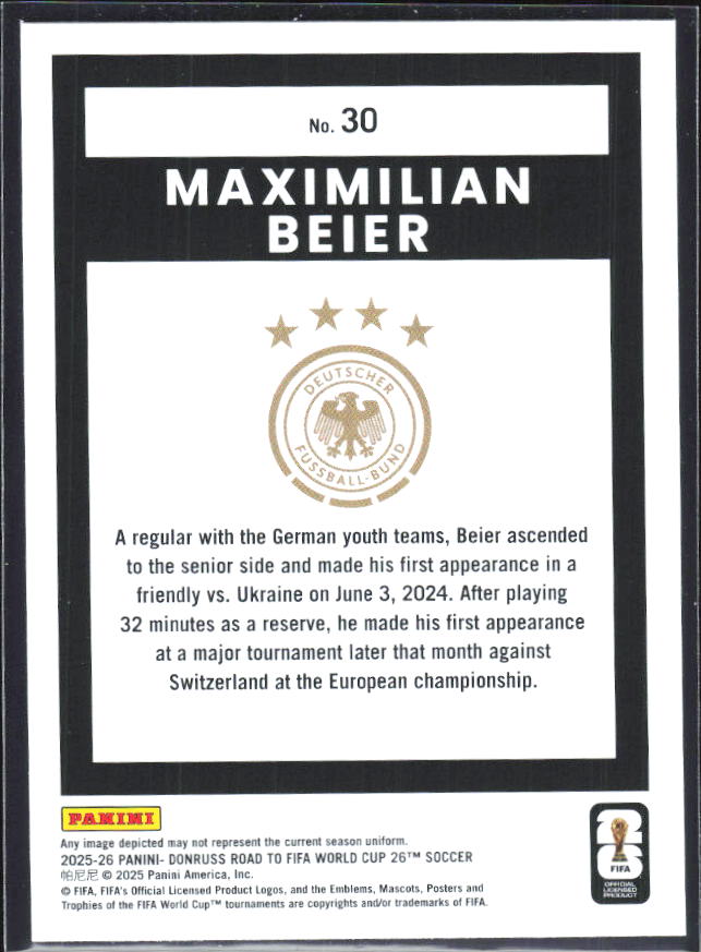 Maximilian Beier 2025-26 Donruss Road to FIFA World Cup #30 – baksida