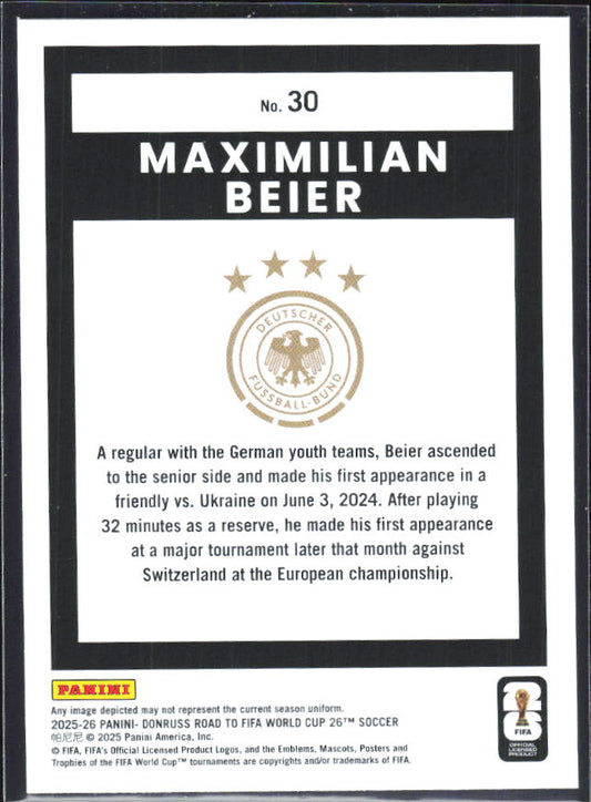 Maximilian Beier 2025-26 Donruss Road to FIFA World Cup #30 – baksida