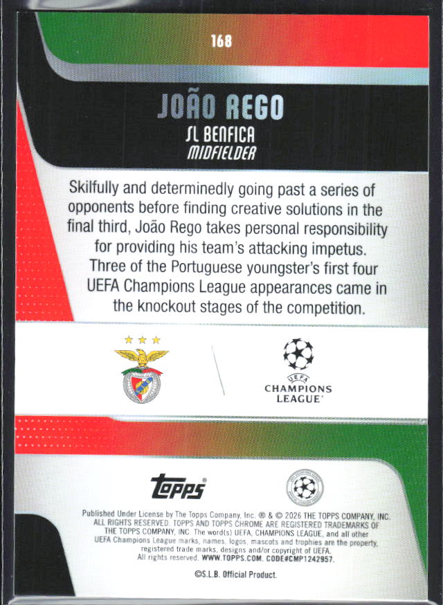 João Rêgo 2025-26 Chrome UEFA #168 – baksida