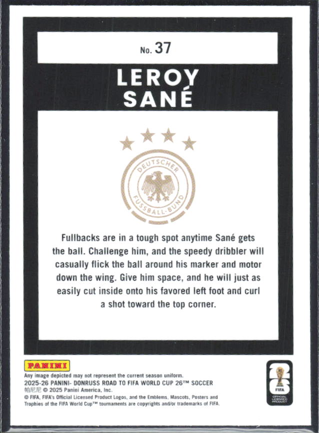 Leroy Sané 2025-26 Donruss Road to FIFA World Cup Optic #37 – baksida