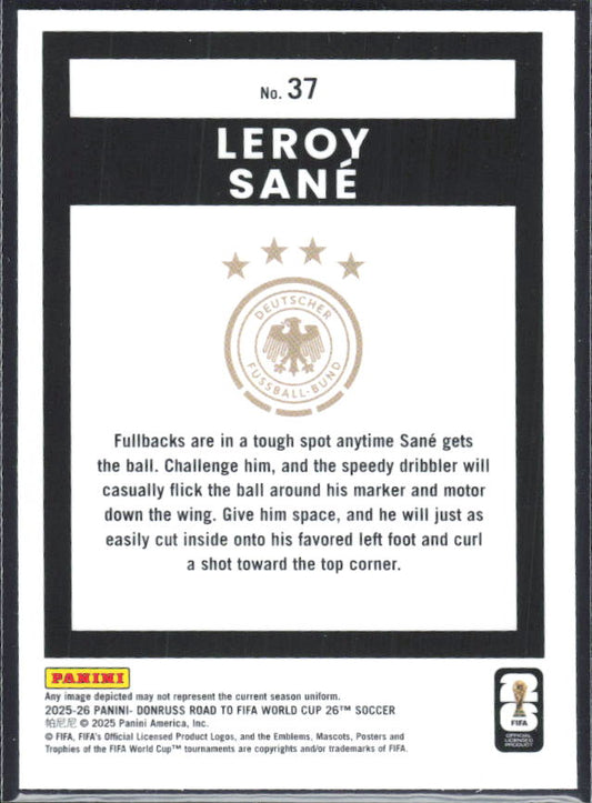 Leroy Sané 2025-26 Donruss Road to FIFA World Cup Optic #37 – baksida