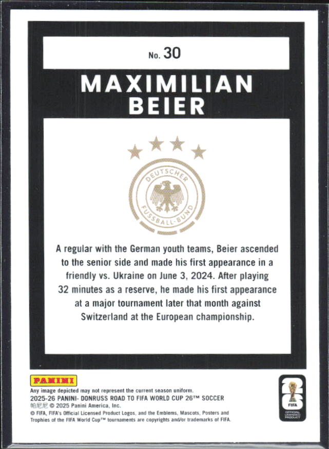Maximilian Beier 2025-26 Donruss Road to FIFA World Cup Optic #30 – baksida
