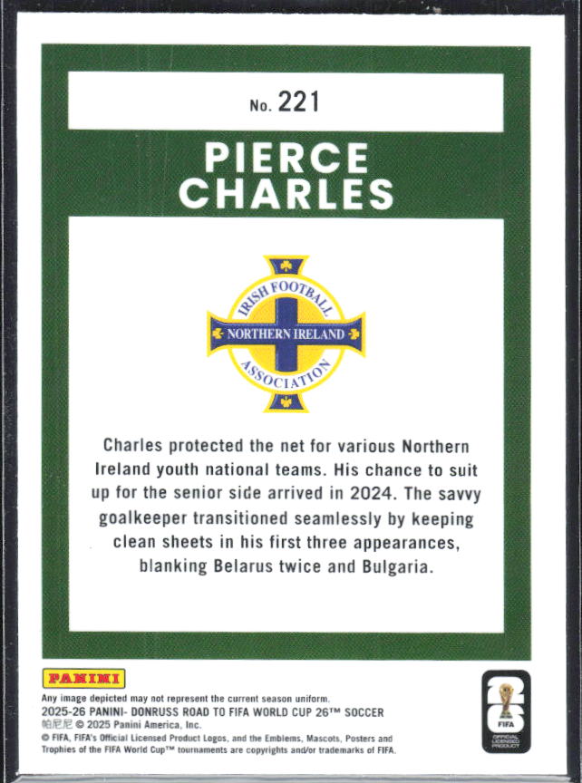 Pierce Charles 2025-26 Donruss Road to FIFA World Cup Optic Rated Rookie #221 – baksida