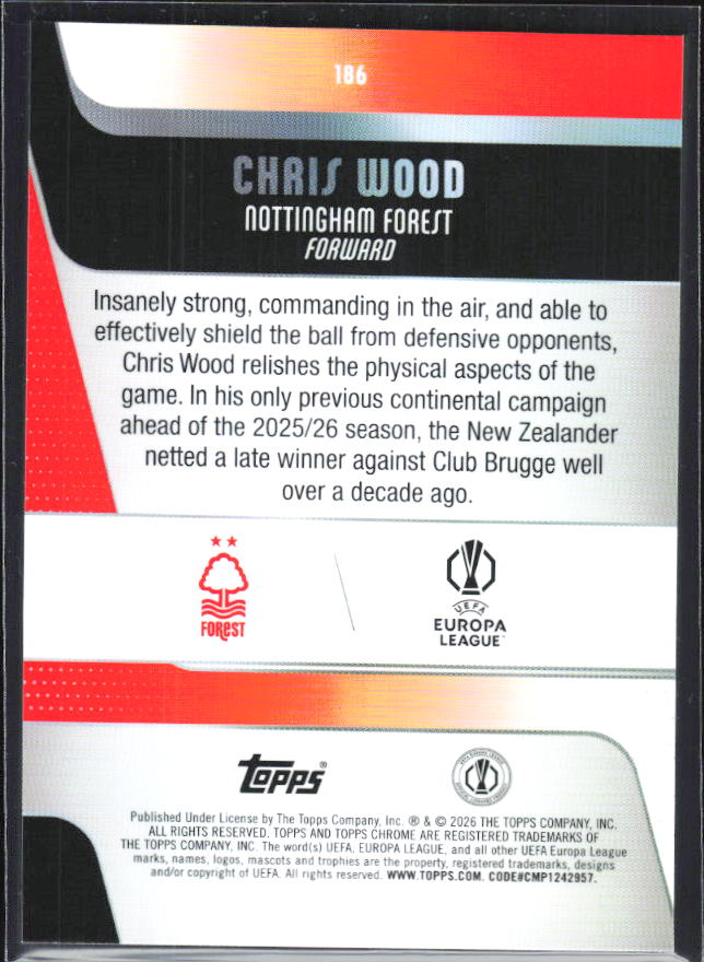 Chris Wood 2025-26 Chrome UEFA #186 – baksida