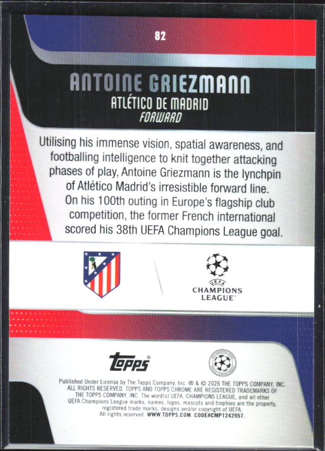 Antoine Griezmann 2025-26 Chrome UEFA #82 – baksida
